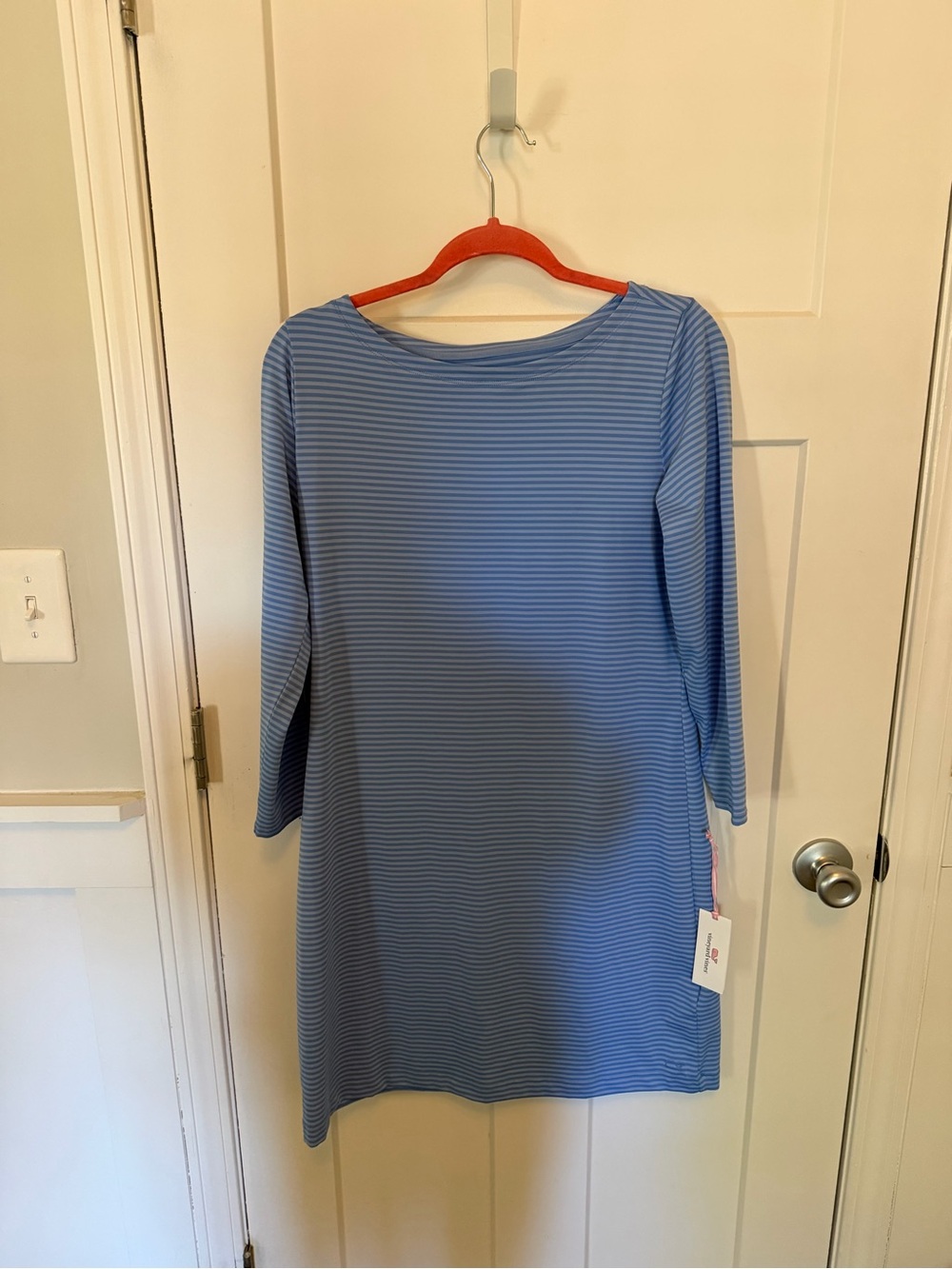 Vineyard Vines Striped Light Blue Boatneck Long-Sleeve Dress